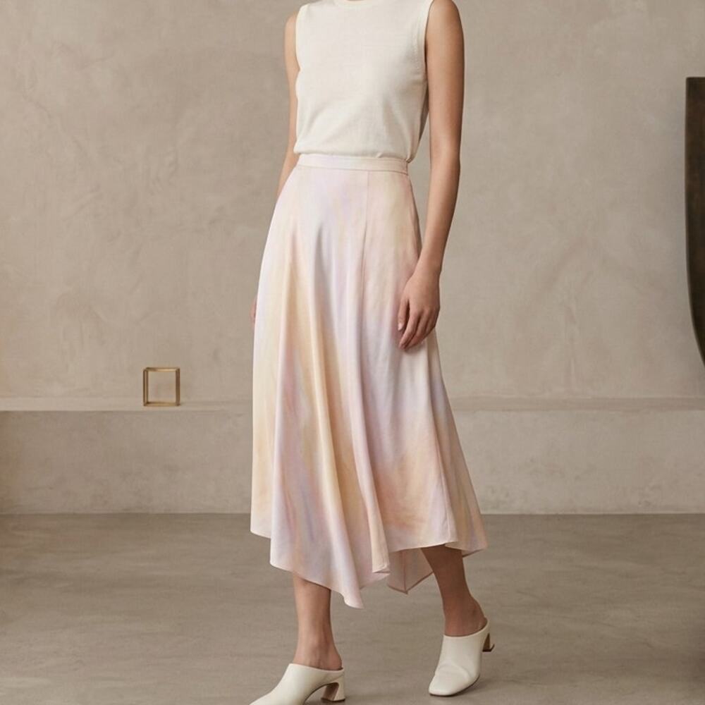 Vince Women´s Rainbow Wash Pastel Silky Flowy Feminine Drape Skirt Size 4
